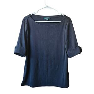 Lauren Ralph Lauren black cuffed sleeve boat neck blouse Womens Plus size XXL